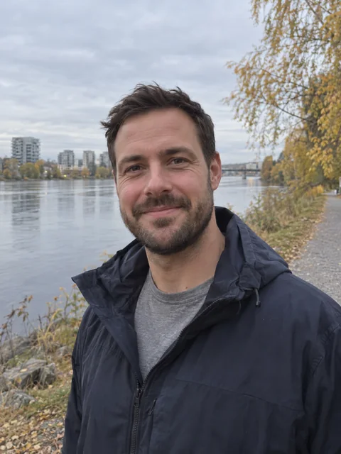 Jonas Henrik Andreassen Olsen på turveien langs Nitelva i Lillestrøm